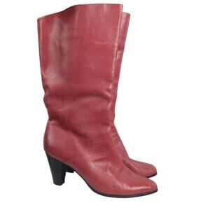Vintage Y2K Pink Leather Knee High Heeled Slouchy Boots 9